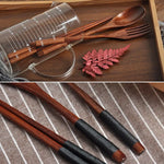 Load image into Gallery viewer, Handmade Japanese Natural Wood Chopstick, Spoon &amp; Fork Set – Eco-Friendly &amp; Reusable
