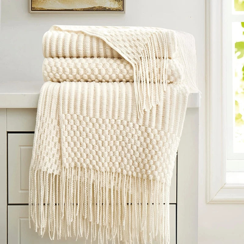 White Boho Throw Blanket 