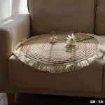 Load image into Gallery viewer, Handwoven Jute &amp; Rattan Round Rug with Tassels – Eco-Friendly &amp; Stylish
