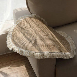 Handwoven Jute & Rattan Round Rug with Tassels – Eco-Friendly & Stylish