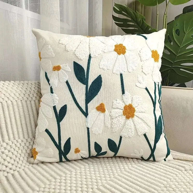 Boho Floral Tufted Throw Pillow Cover – Cozy & Decorative Accent