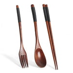 Load image into Gallery viewer, Handmade Japanese Natural Wood Chopstick, Spoon &amp; Fork Set – Eco-Friendly &amp; Reusable
