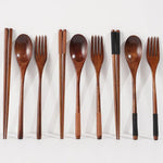 Load image into Gallery viewer, Handmade Japanese Natural Wood Chopstick, Spoon &amp; Fork Set – Eco-Friendly &amp; Reusable
