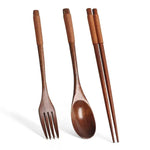 Load image into Gallery viewer, Handmade Japanese Natural Wood Chopstick, Spoon &amp; Fork Set – Eco-Friendly &amp; Reusable
