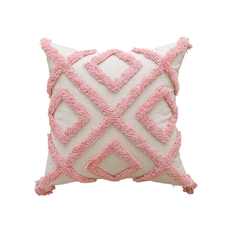 Pink Cotton Tufted Pillow Cover – Soft, Stylish & Cozy Home Accent