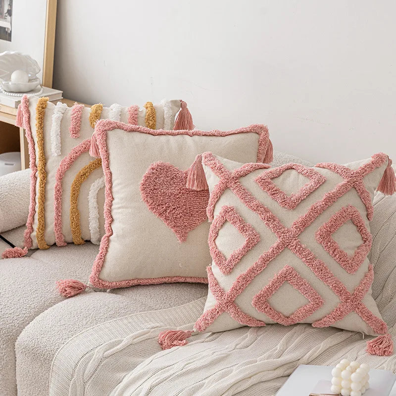 Pink Cotton Tufted Pillow Cover – Soft, Stylish & Cozy Home Accent