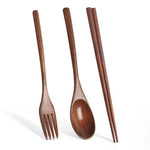 Load image into Gallery viewer, Handmade Japanese Natural Wood Chopstick, Spoon &amp; Fork Set – Eco-Friendly &amp; Reusable
