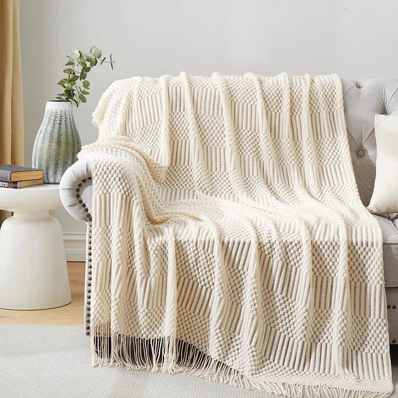 White Boho Throw Blanket – Soft, Cozy & Stylish Home Accent