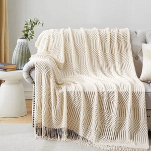 White Boho Throw Blanket – Soft, Cozy & Stylish Home Accent