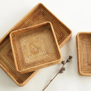 Rattan Storage Basket Square Wicker Tray – Handwoven & Eco-Friendly